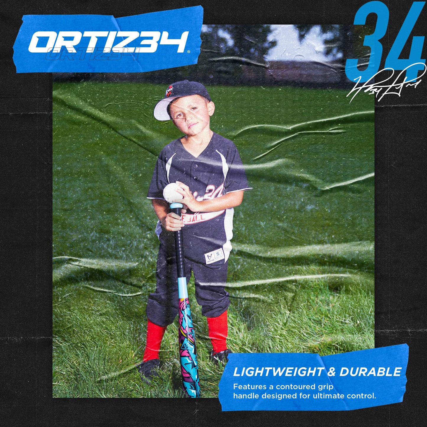 Ortiz34 Bat & Ball Set - Graffiti Plastic Bat & Ball Homerun Set- David Ortiz Backyard Baseball Set for Youth, Kids, Teenagers, Adults (Bat & Ball