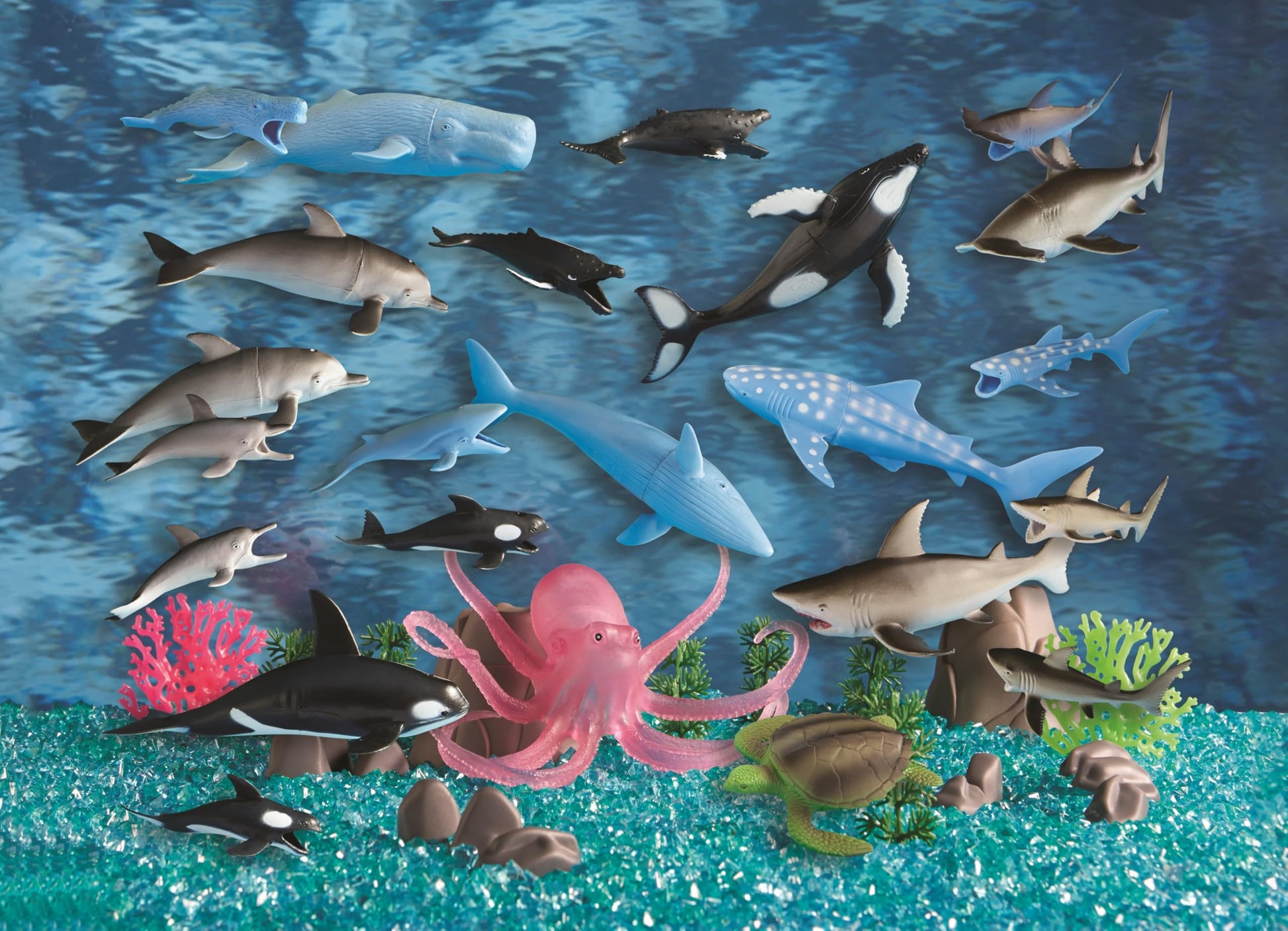 Animal Planet 45-Piece Ocean Animal Toy Set - Sea Life Figures with Sharks, Dolphins, Whales, Octopus, Coral, Rocks & Scenery for Kids Ages 3+