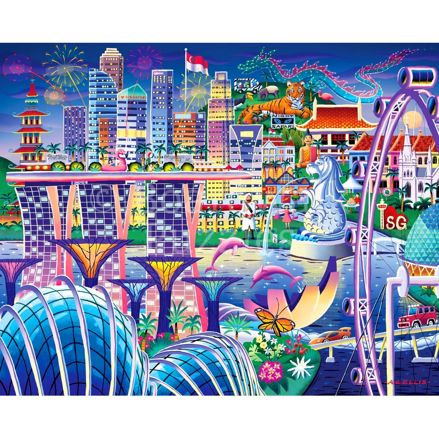 Boardwalk Singapore 210 Piece Personal Puzzle, Jigsaw Puzzles with Premium Box, Singapore Gifts for Adults, 6"x8"