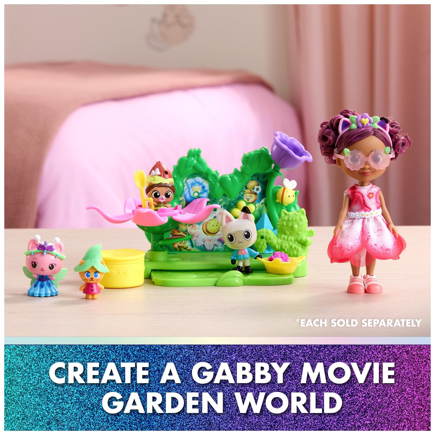 Gabby's Dollhouse: The Movie, Garden Story Set, Pandy Paws & Kitty Gnome Figures and 9 Dollhouse Accessories, Kids Toys for Girls & Boys Ages 3 and Up