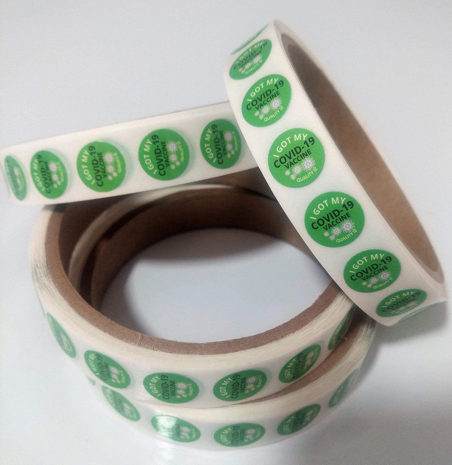 0.5" I Got My COVID-19 Vaccine, Stickers (Green, 100 Per Roll, 3 Inch Core)