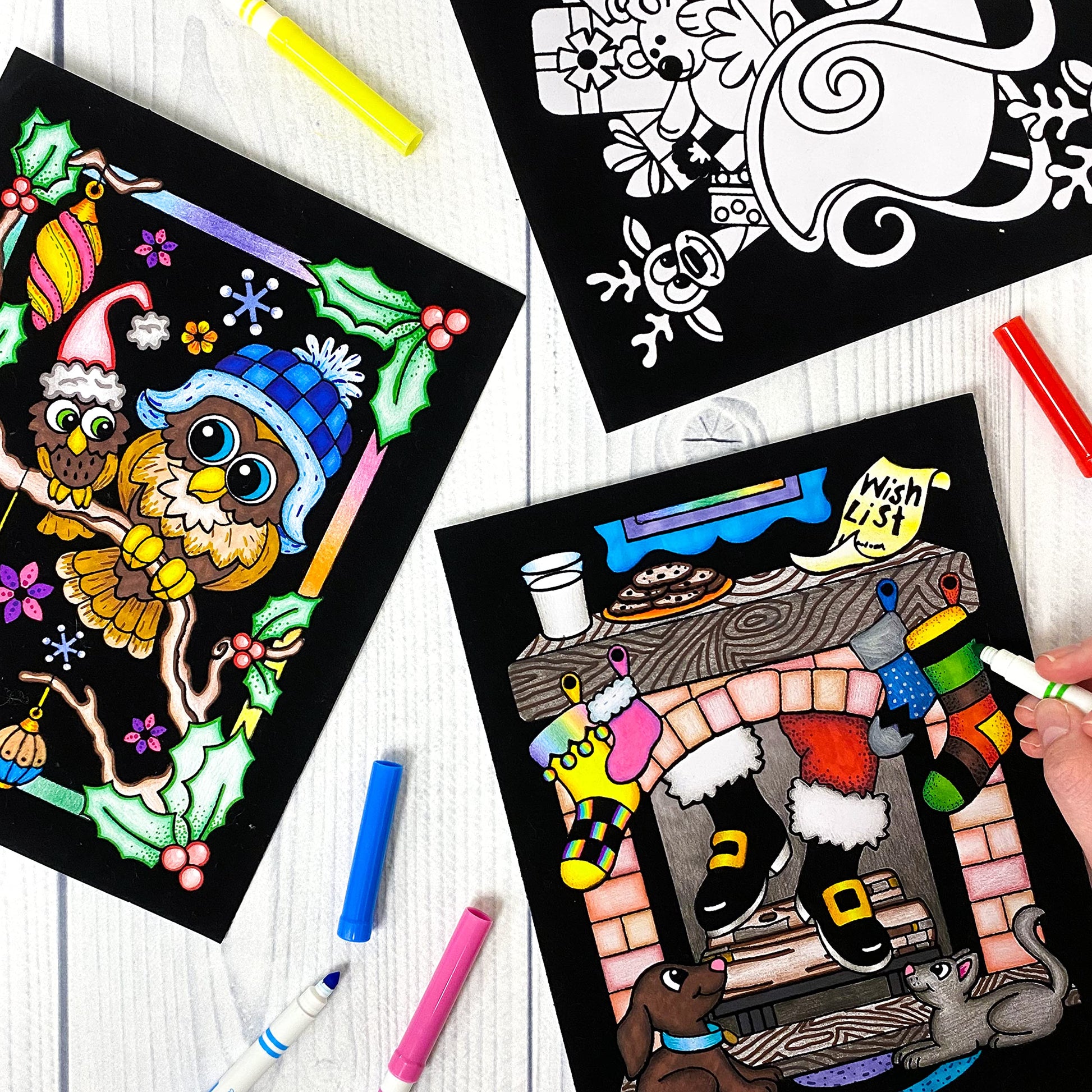 Super Pack of 18 Fuzzy Velvet Coloring Posters (Christmas Edition) - Excellent Family Time Craft Project to Share and Color - All Ages DIY Coloring