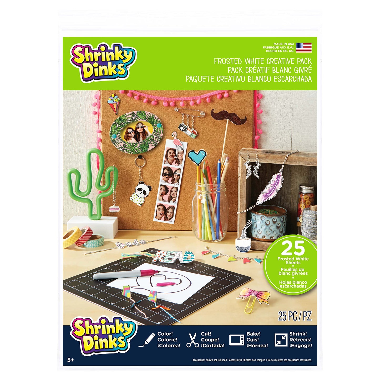 Just Play Shrinky Dinks Creative Pack, 25 Sheets Frosted White, Kids Art and Craft Activity Set, Kids Toys for Ages 6 Up, Large