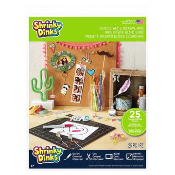Just Play Shrinky Dinks Creative Pack, 25 Sheets Frosted White, Kids Art and Craft Activity Set, Kids Toys for Ages 6 Up, Large