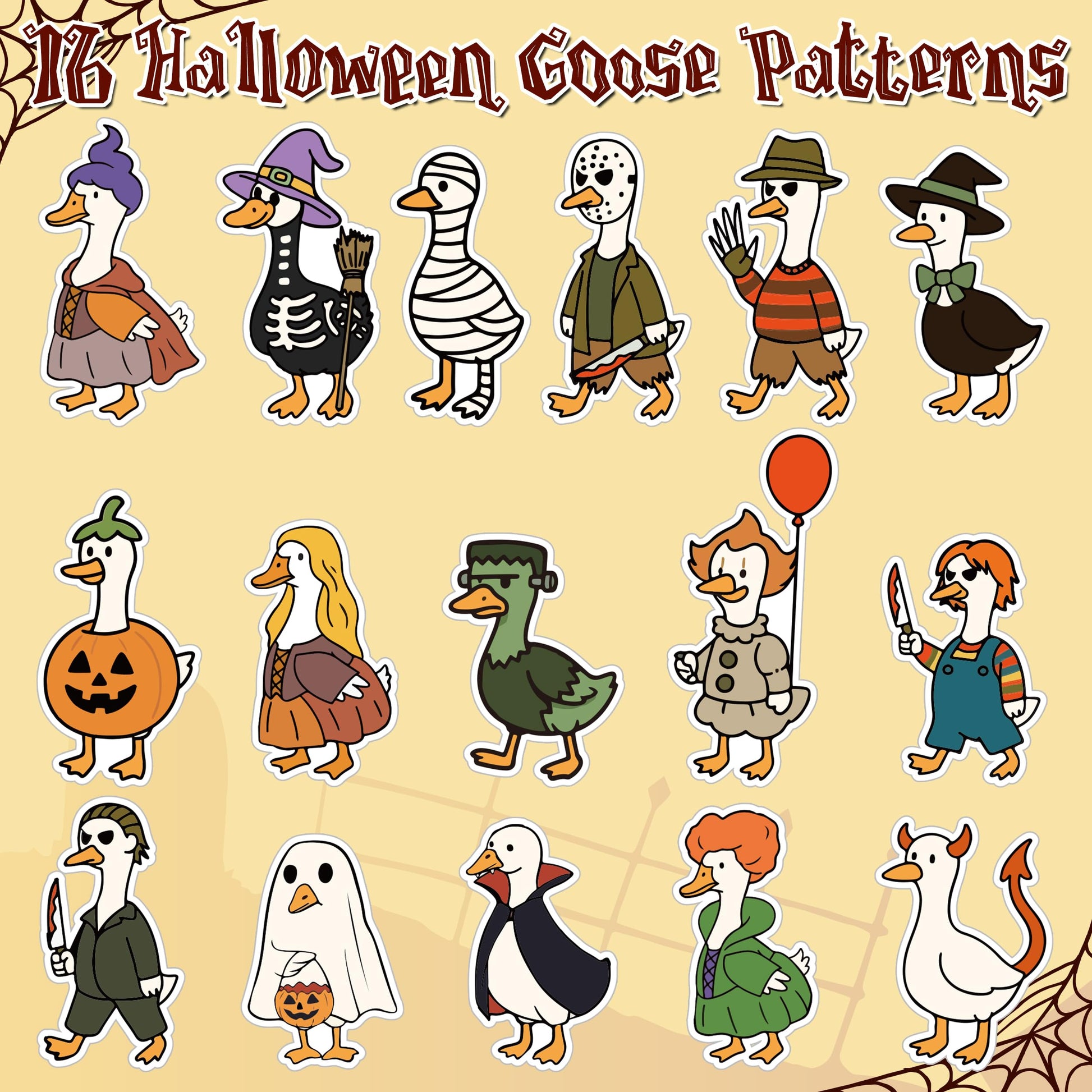 DSjuedui Spooky Goose Stickers Roll - 1000Pcs Funny Cartoon Ghost Pumpkin Goose Waterproof Decoration Decals Gifts for Halloween Christmas