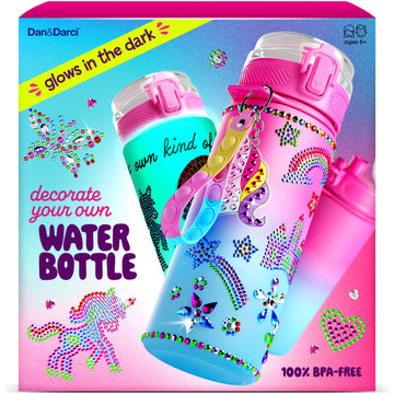 Dan&Darci Decorate Your Own Glow-in-the-Dark Water Bottle Kit for Girls - Birthday Gifts for Girl Ages 4-6 5-7 6-8 - 4 5 6 7 8 Year Old Birthday Gift