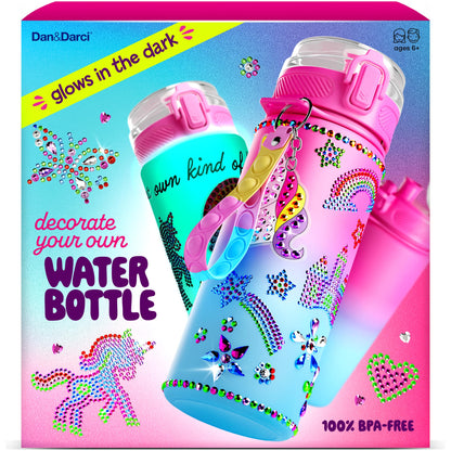 Dan&Darci Decorate Your Own Glow-in-the-Dark Water Bottle Kit for Girls - Birthday Gifts for Girl Ages 4-6 5-7 6-8 - 4 5 6 7 8 Year Old Birthday Gift