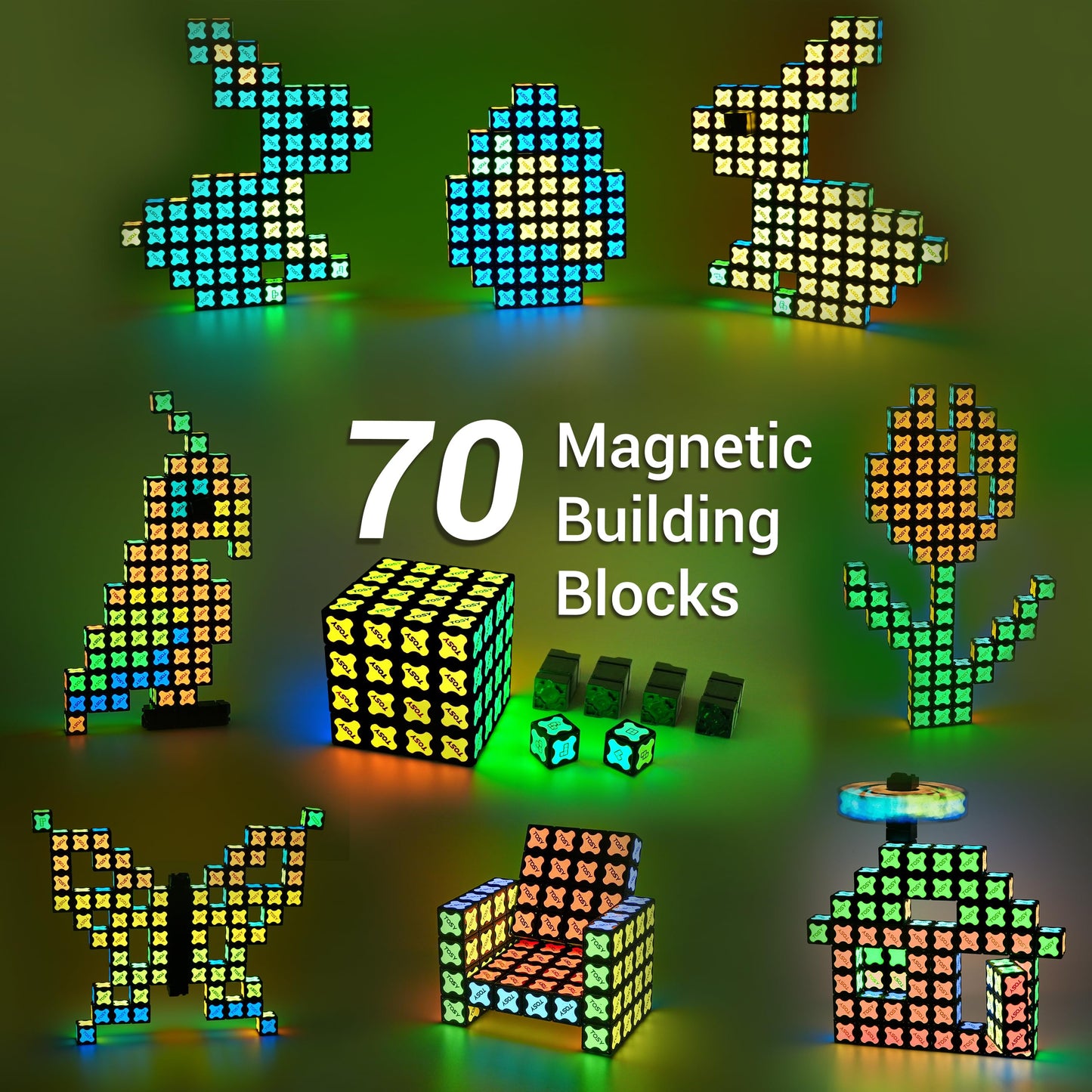TOSY Magnet Cube 4x4 - 70 Blocks, 560 Magnets, Multipurpose: Creative Building Blocks, Transformable Fidget Spinner, Puzzle/Infinity Cube, Christmas