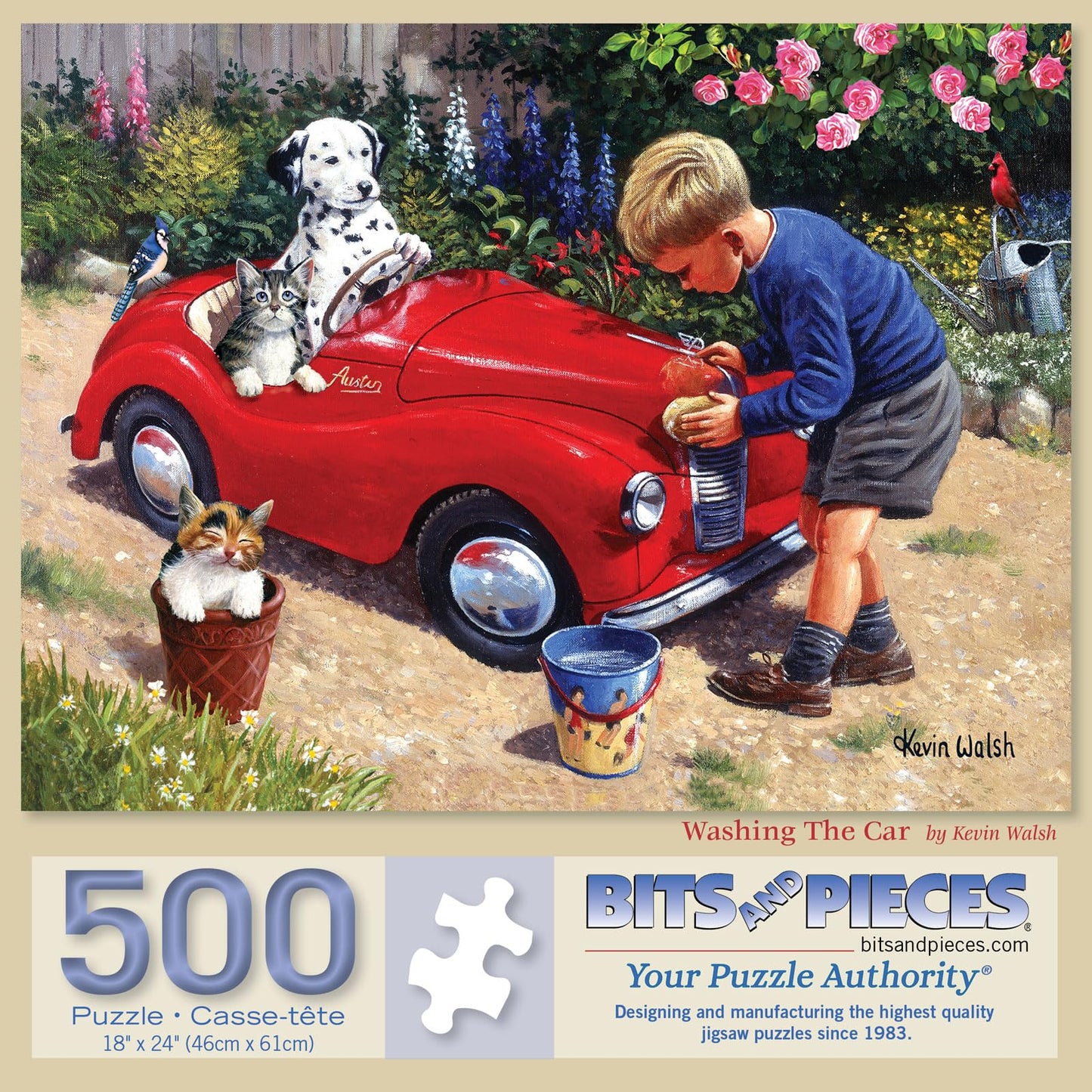 Bits and Pieces - Washing The Car Jigsaw Puzzle for Adults - Nostalgic Childhood Summer Scene by Kevin Walsh (500 Piece Puzzle)