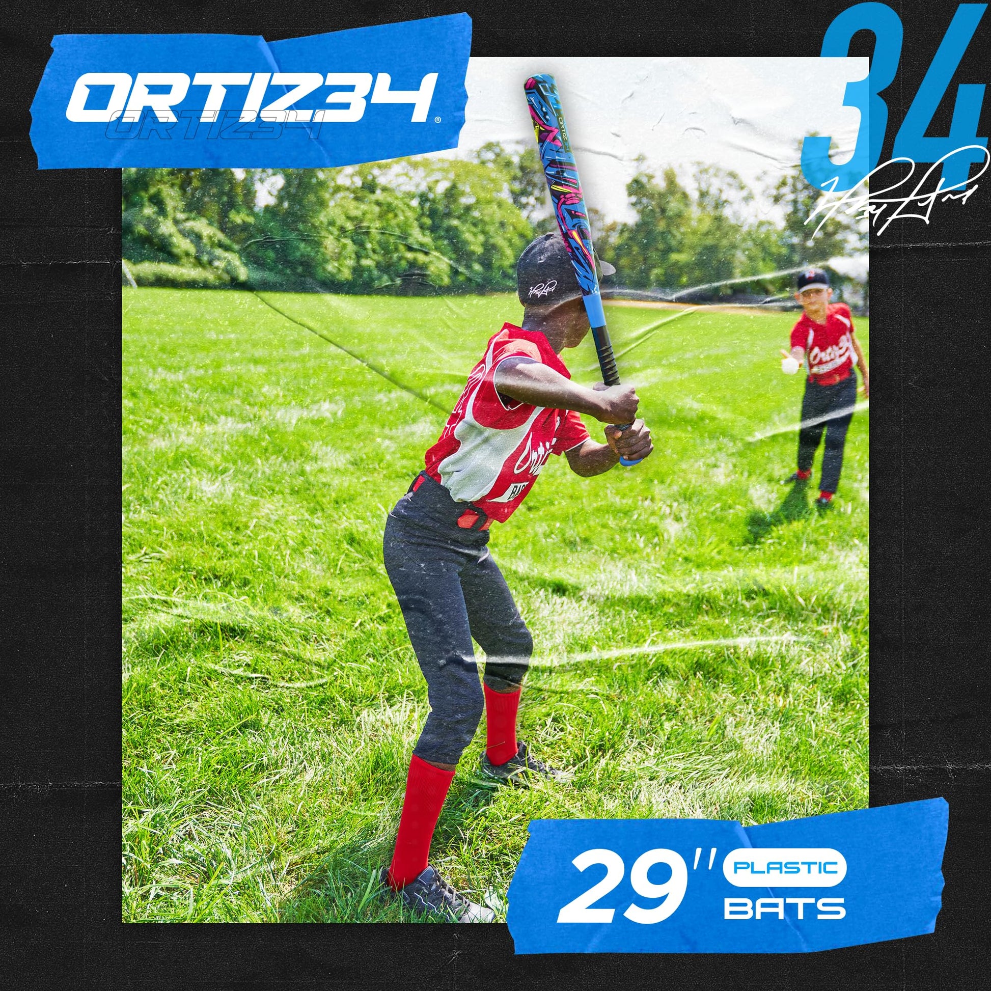 Ortiz34 Bat & Ball Set - Graffiti Plastic Bat & Ball Homerun Set- David Ortiz Backyard Baseball Set for Youth, Kids, Teenagers, Adults (Bat & Ball