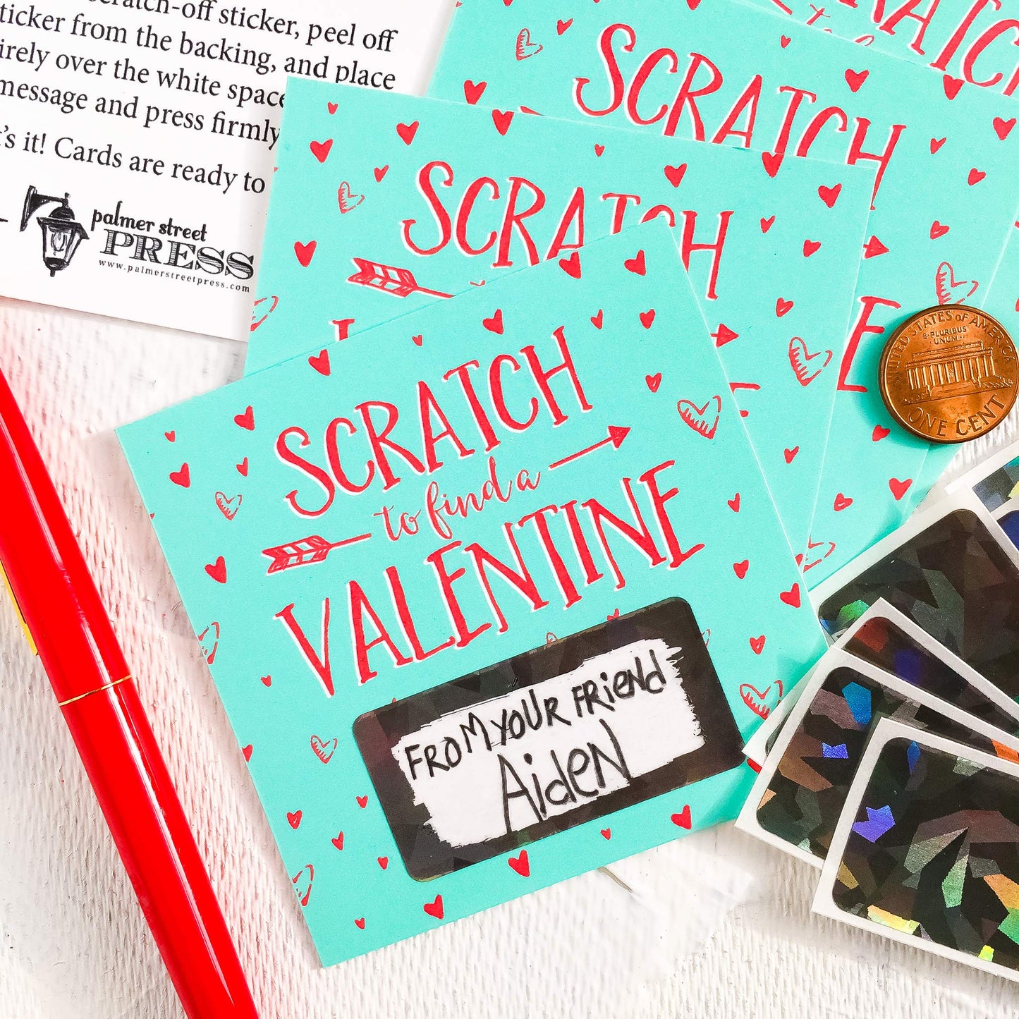 Palmer Street Press Valentine Scratch Off Cards - Set of 18 Scratch Off Valentines & Scratch Off Hologram Stickers - DIY Valentines Scratch Off Cards