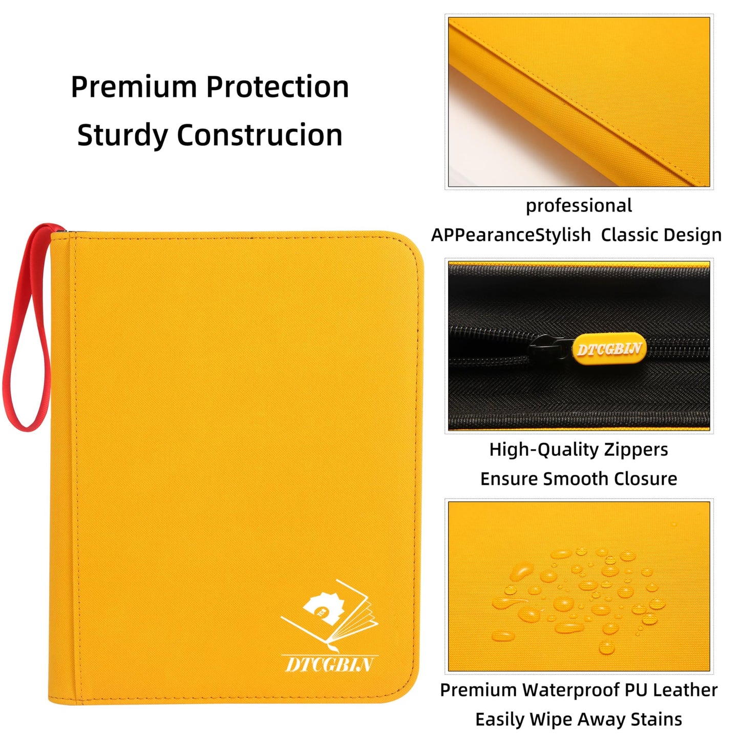 Toploader Binder, DTCGBIN 4-Pocket Top Loader Trading Card Binder Album Compatible for PKM TCG MTG,Holds 3"x4" 128 Rigid Cards (4-POCKET, Yellow Red)
