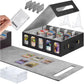 TEZRIX 5-row Trading Card Storage Box with Display Windows | Magnifier Ruler, 2 Display Stands, 7 Cardholders & 24 Category Tabs Included | 3900+ Card