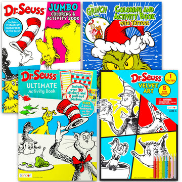 Dr. Seuss Coloring Book Bundle Activity Set - 4 Pack Dr Seuss Craft Kit Featuring Horton Hears a Who, The Cat in The Hat, and Green Eggs and Ham