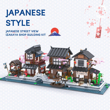 Traditional Japanese Cherry Blossom Village Building Set, Sakura Street View Architecture Building Block - Izakaya & Tea House, Collectible