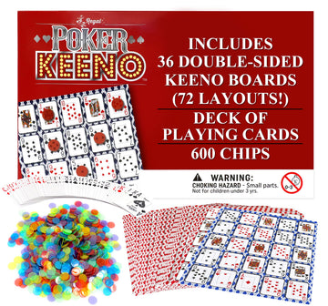 Regal Games - Poker Keeno Bulk Game Set - Includes 36 Two-Sided Boards, 600 Scoring Chips, 1 Deck of Standard Poker Cards - 72 Unique Board Layouts