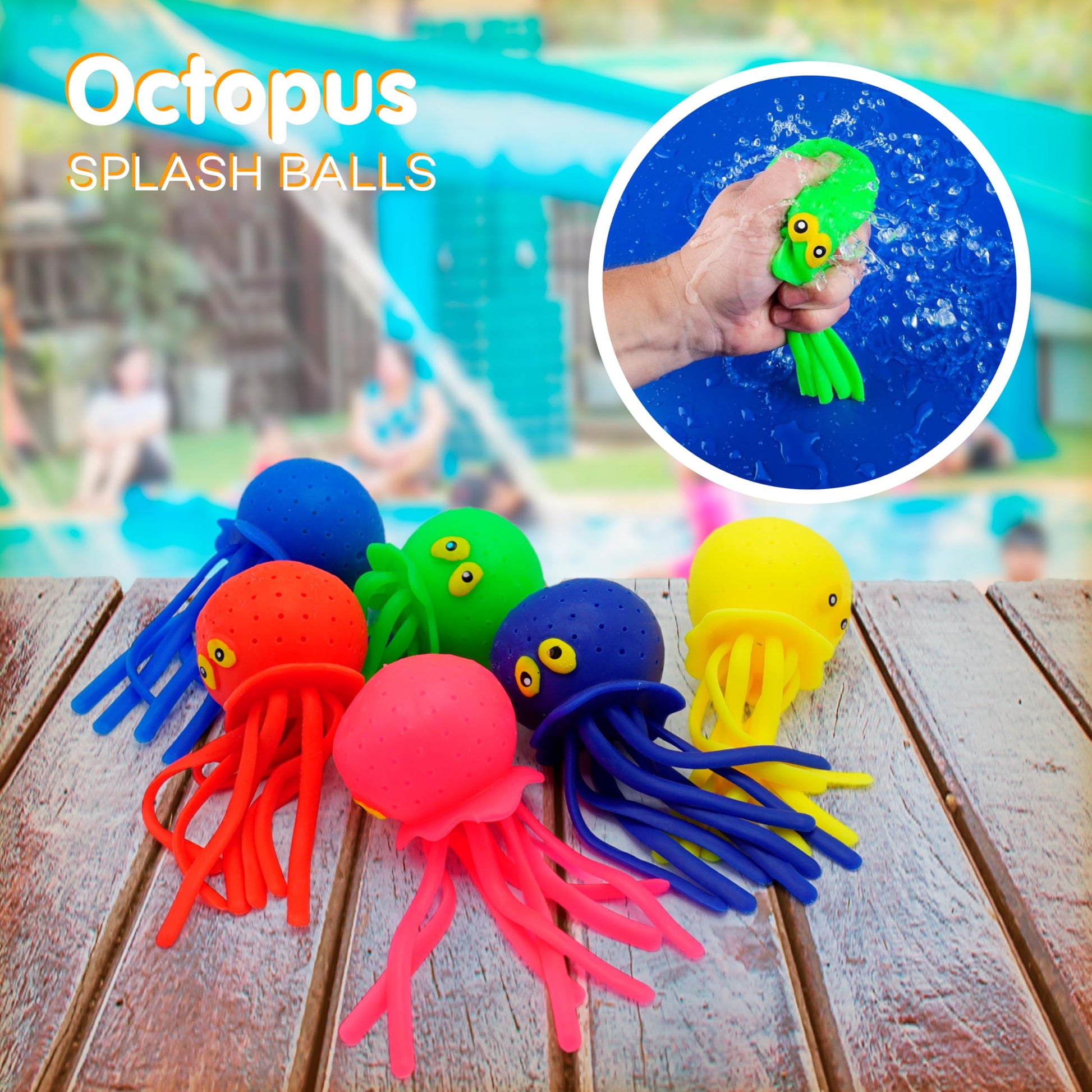 Octopus Water Balls - Pack of 6 Pool Toys for Kids Sensory Absorbent Water Splash Balls Bomb, Toddler Bath Toy, Swimming Pool Floating Swim Toys