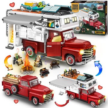Zylvoxia Camper Van Buliding Block for Adults, 2 in 1 Include Camper Rvs and Farm Pick-up Trucks Building Block Gift for Teens and Adults, Farm Trucks