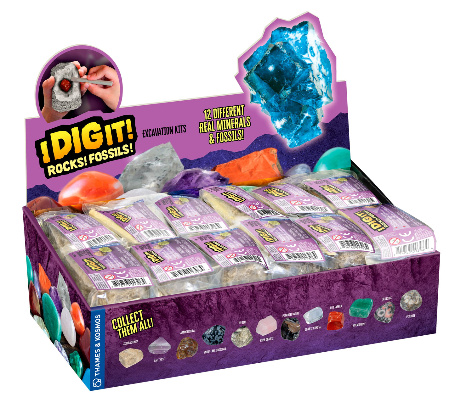 Thames & Kosmos I Dig It! Rocks & Fossils Excavation Gift Set | 24 Excavation Kits w/Mineral & Fossil Specimens | Party Favors, Stocking Stuffer