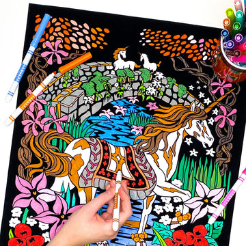 Stuff2Color Unicorn Bridge - Beatiful Fuzzy Velvet Coloring Poster for Kids, Toddlers, and Adults (Arrives Uncolored) - Excellent Arts Crafts