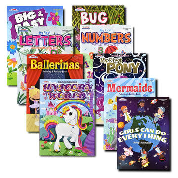 Variety Savings Kappa Coloring and Activity Books for Girls, Numbers and Letters, ABCs, Girl Power, Mermaid, Unicorn, 8.5”x11” Extra Large Size