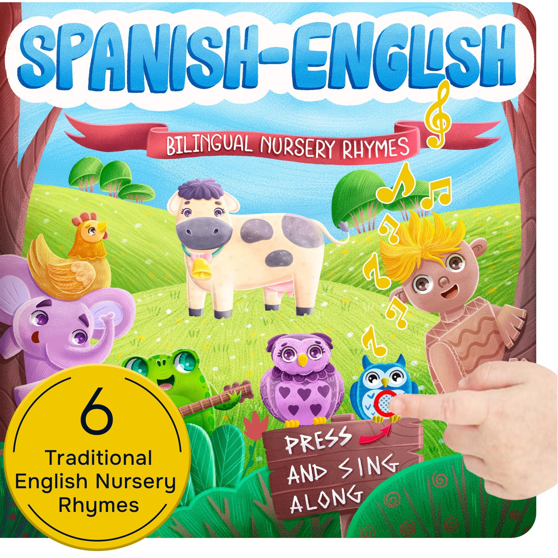 Bilingual Spanish Books for Toddlers 1-3, Six (6) Nursery Rhymes in Spanish & English | Interactive Baby Sound Book | Educational Learning Toys |
