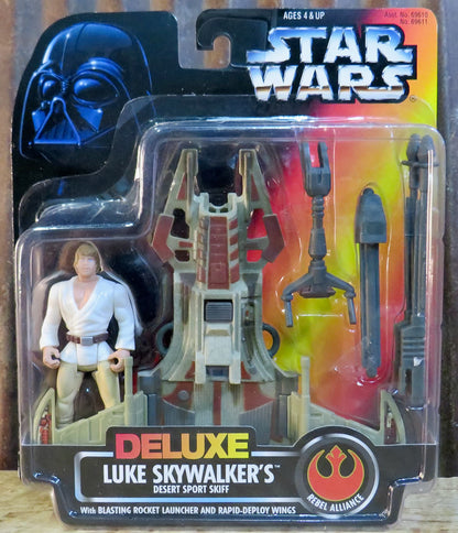 Star Wars Power of the Force Orange Card Deluxe Luke Skywalker and Desert Sport Skiff 3.75 Inches