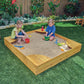KidKraft Wooden Backyard Sandbox with Built-in Corner Seating and Mesh Cover, Kid's Outdoor Furniture, Honey, Gift for Ages 2-8