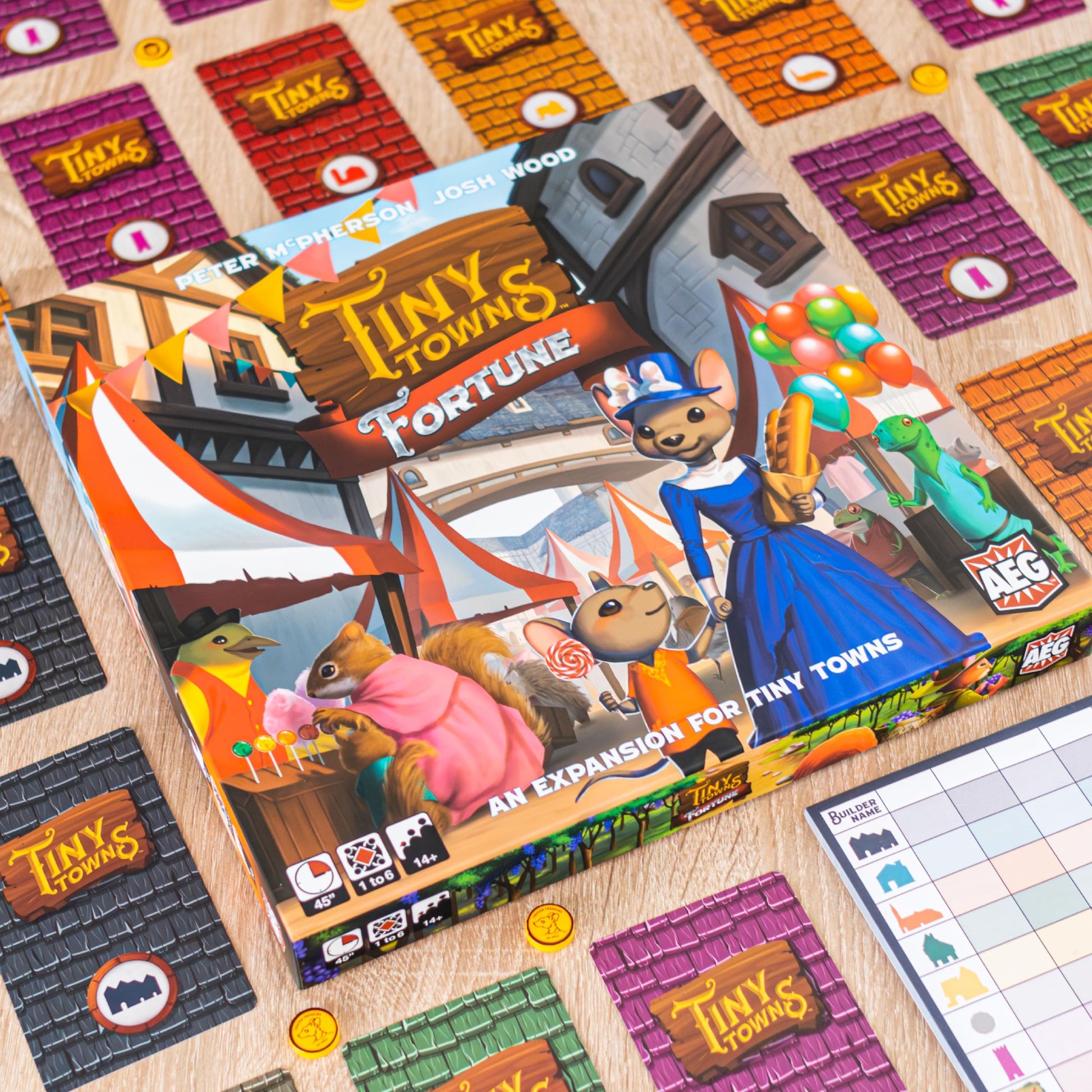 AEG Tiny Towns: Fortune Expansion | Adds New Buildings, Introduces Money | Clever use of Limited Resources determines Success | 1-6 Players | Ages 14+