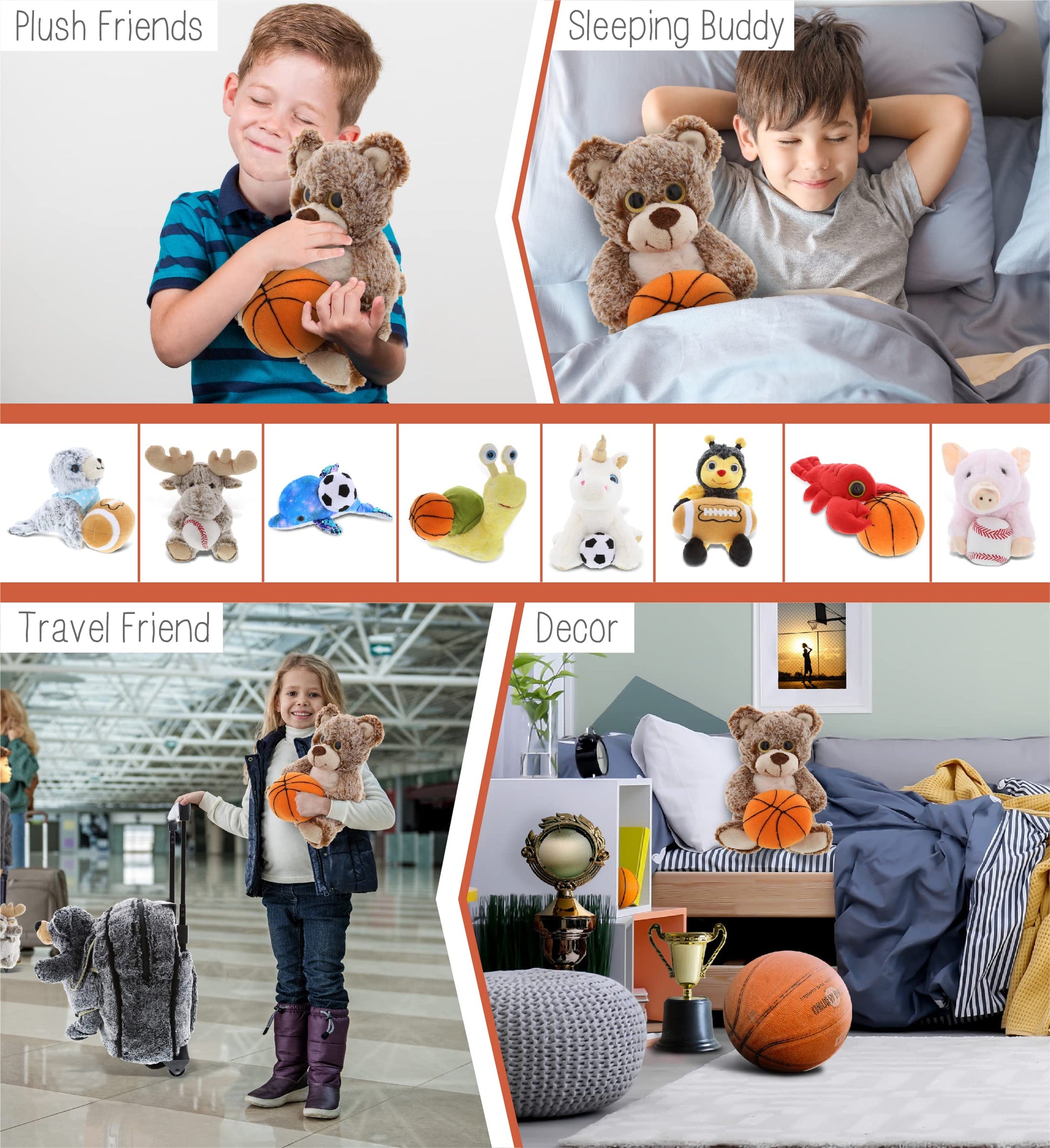 DolliBu Sitting Brown Bear Stuffed Animal with Basketball Plush - Soft Plush Huggable Bear, Adorable Playtime Plush Toy, Cute Wildlife Gift for Kids