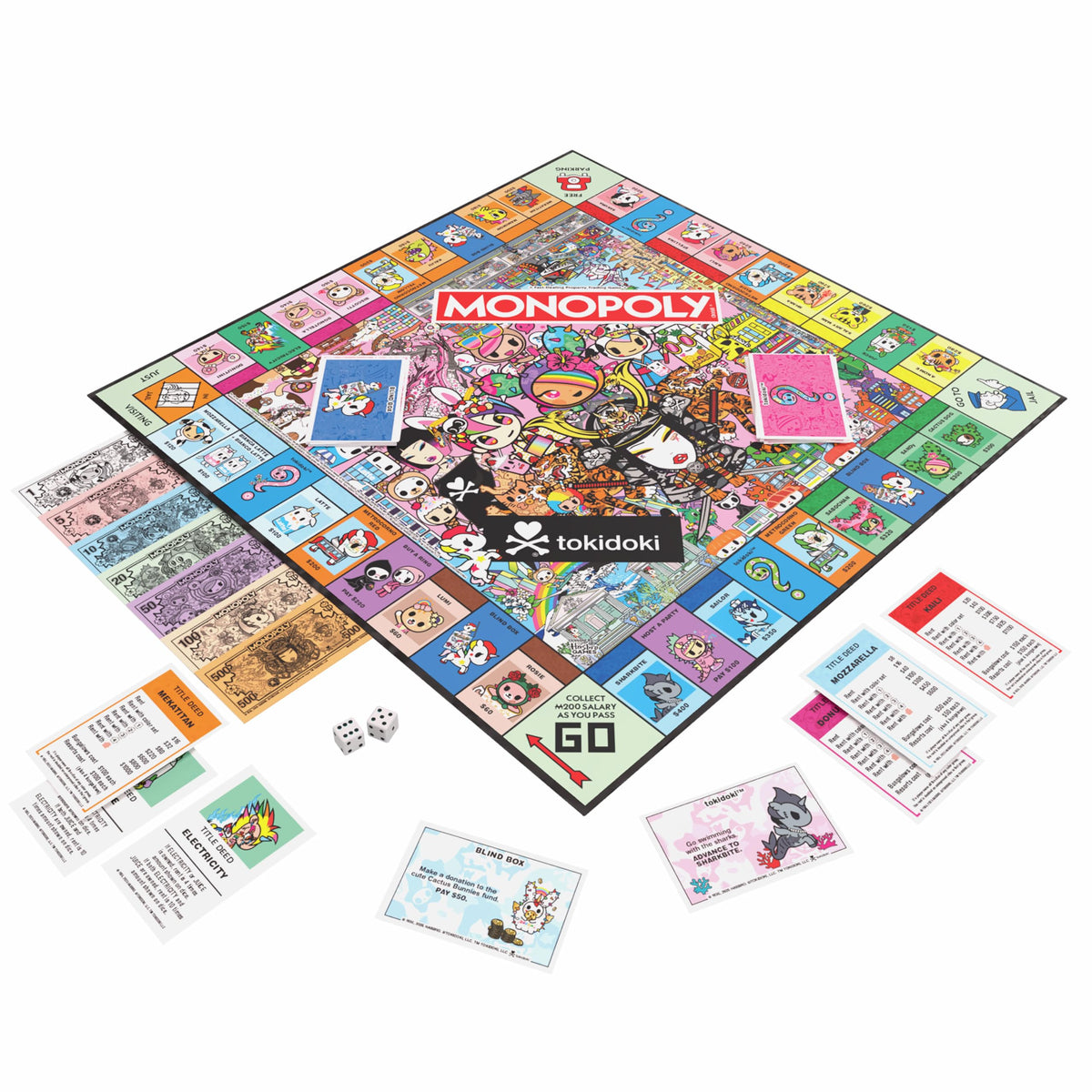 MONOPOLY: tokidoki Board Game, Buy, Sell & Trade Characters like Donutella, Mozzarella, & Stellina, Includes 6 Collectible Mover Tokens - Cactus Dog