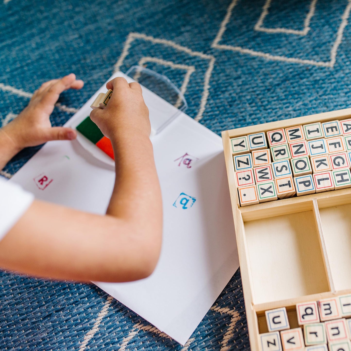 Melissa & Doug Wooden Alphabet Stamp Set - 56 Stamps with Lower-Case and Capital Letters Preschool Writing Toys, ABC Stamps, Kids Arts & Crafts,