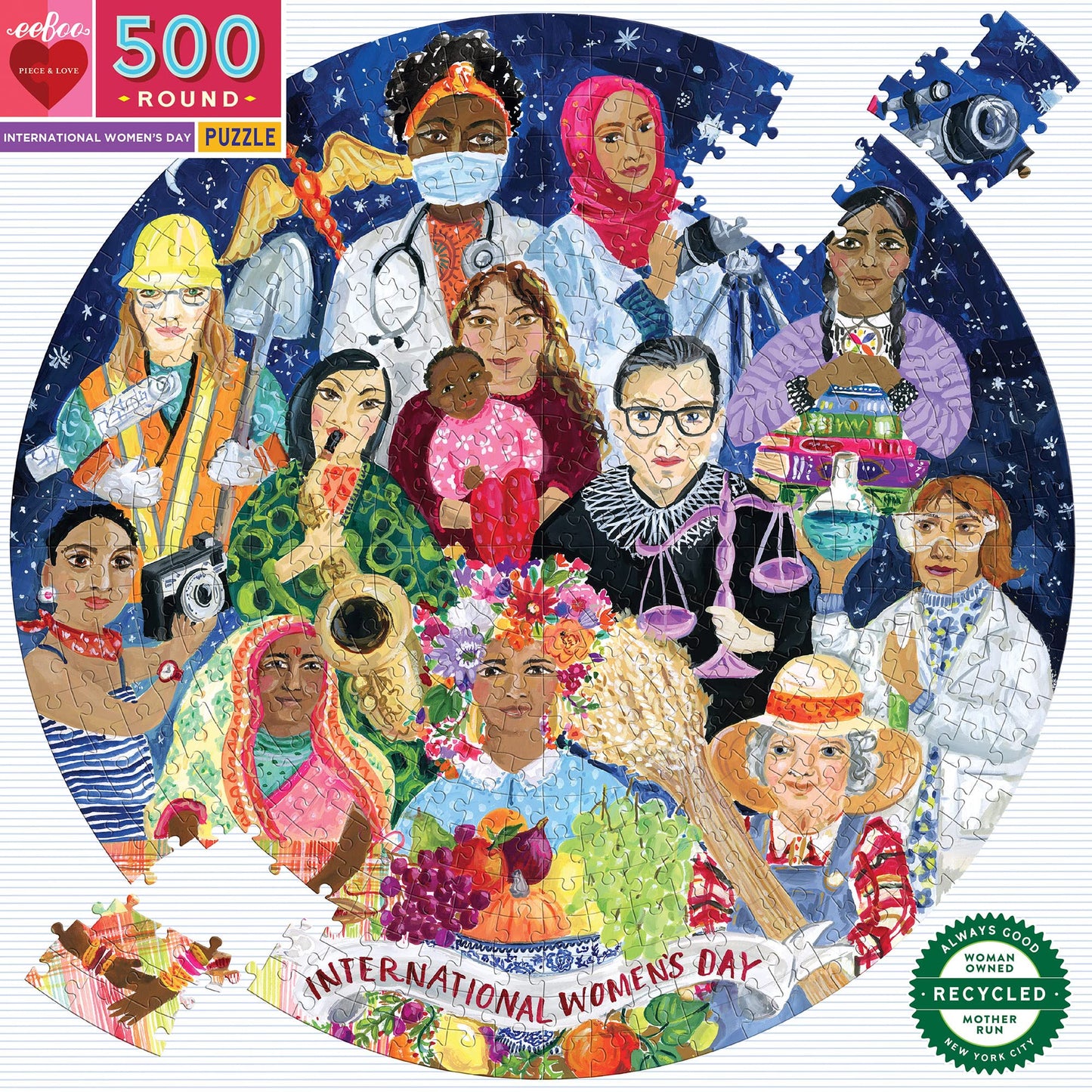 eeBoo 500 Piece Puzzle - International Women's Day Jigsaw Puzzle for Adults, Circular with 23" Diameter, Recycled Board & Vegetable-Based Ink