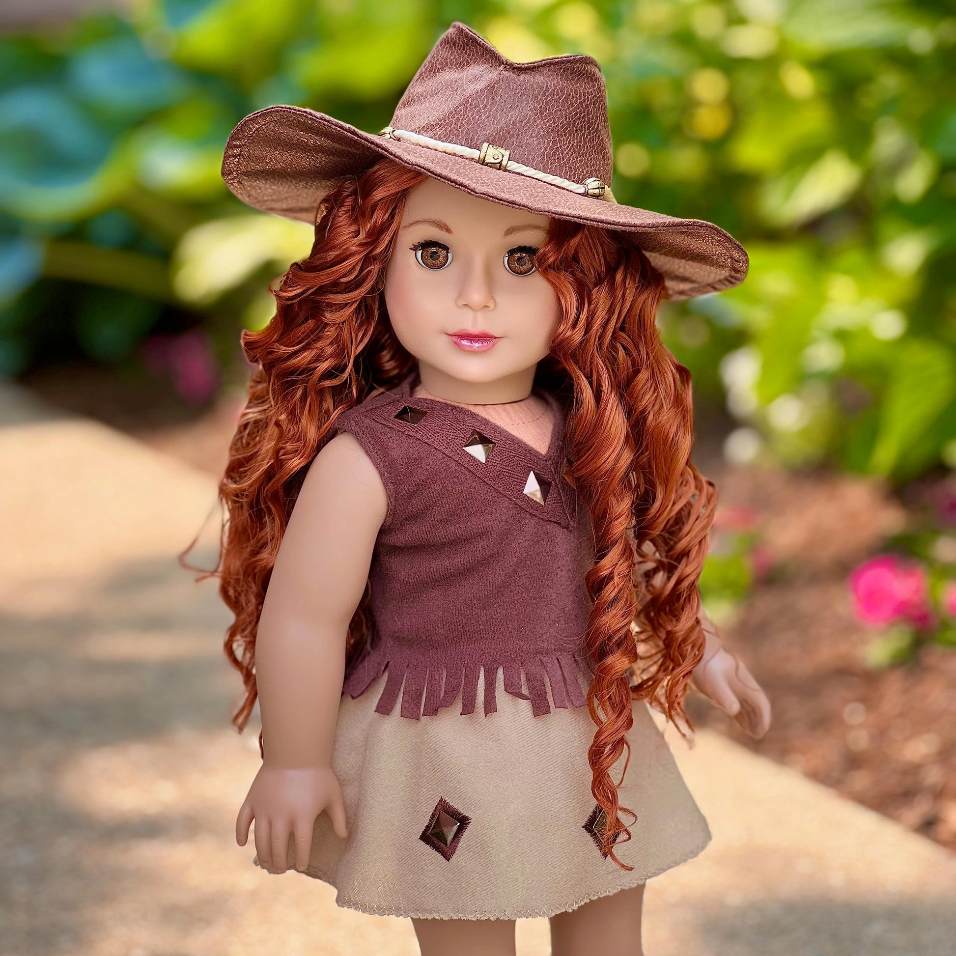 Cowgirl - 4 Piece 18 inch Doll Outfit - Cowgirl Hat, Skirt, Top and Cowgirl Boots - (Doll Not Included)