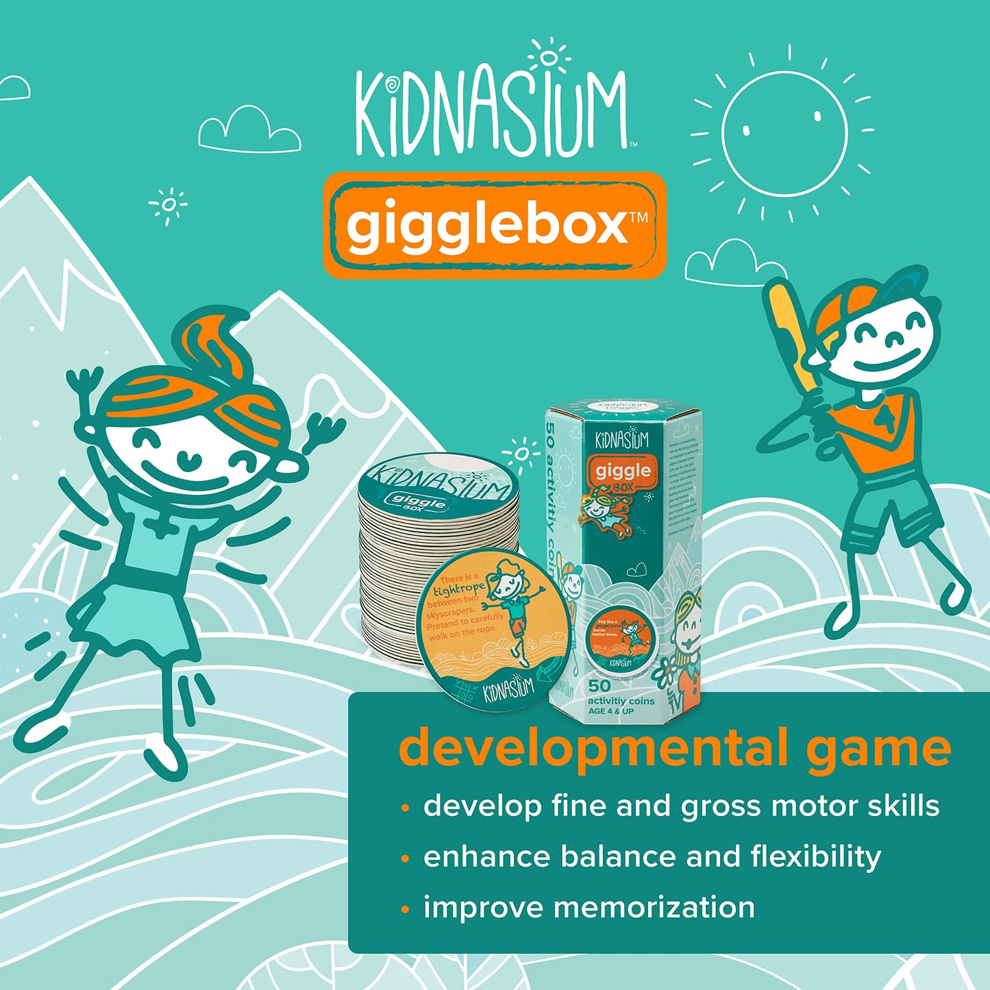 Kidnasium Giggle Activity Box Fitness & Exercise Coins | Fun Educational Classroom Gym Learning Game for Active Boys & Girls Ages 4 and Up, Multicolor