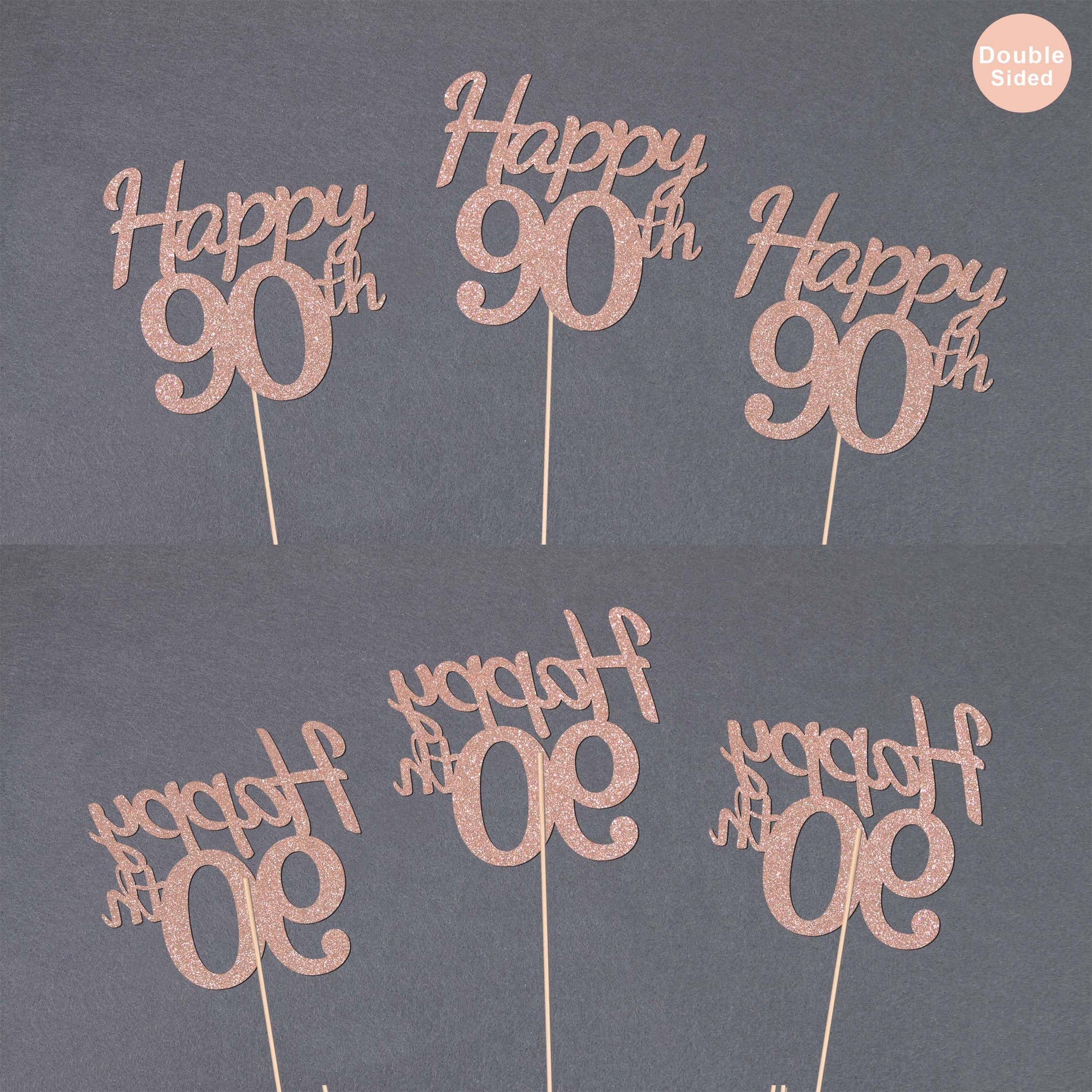 Happy 90th Birthday Centerpiece for Table, Double-Sided Glitter Party Decorations, Fabulous Table Toppers for Anniversary (Rose Gold, 10 Pack)