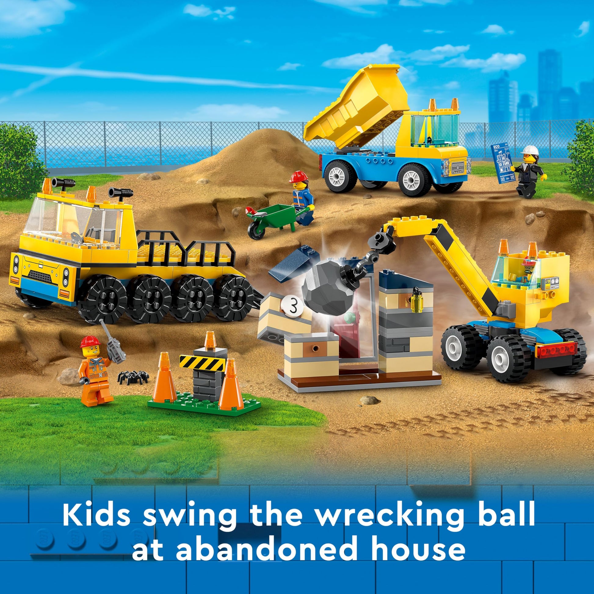 LEGO City Construction Trucks and Wrecking Ball Crane 60391 Building Toy Set for Toddler Kids Ages 4+, Includes 3 Construction Vehicles, an Abandoned