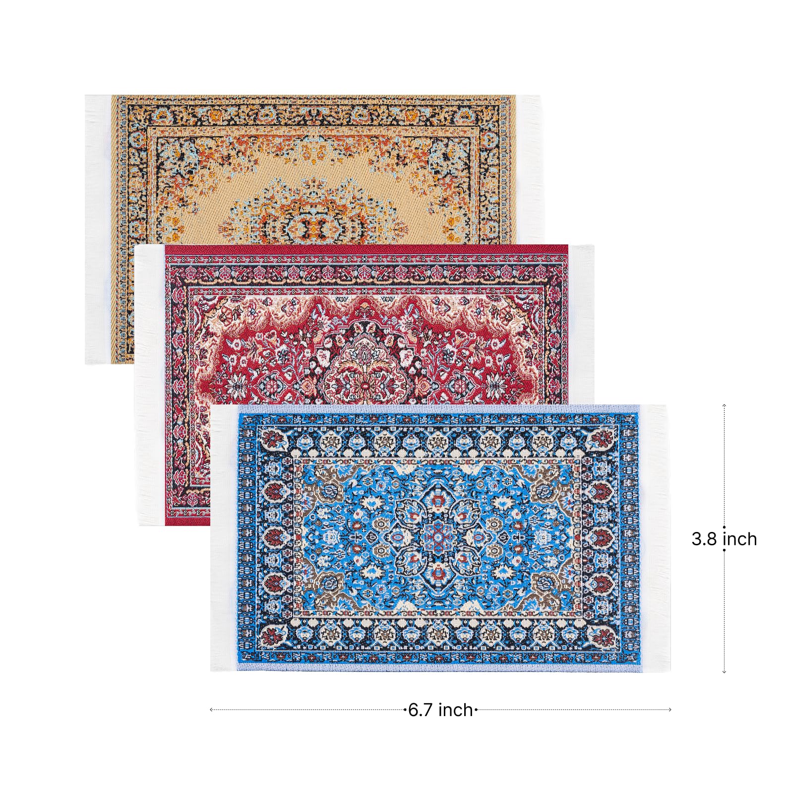 SAMCAMI Dollhouse Accessories Woven Carpet, 1/12 Scale Doll House Accessories and Furniture, Dollhouse Miniature Area Rugs 6” x 3.8”, 3 Pieces (No.1)
