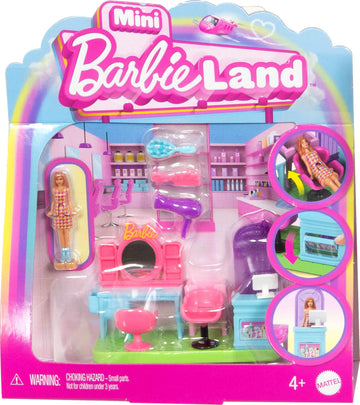 Barbie Mini BarbieLand Collectible Hair Salon Playset with 1.5-Inch Doll, Style Station with Mirror, Shampoo Area and Reception Desk for Storytelling
