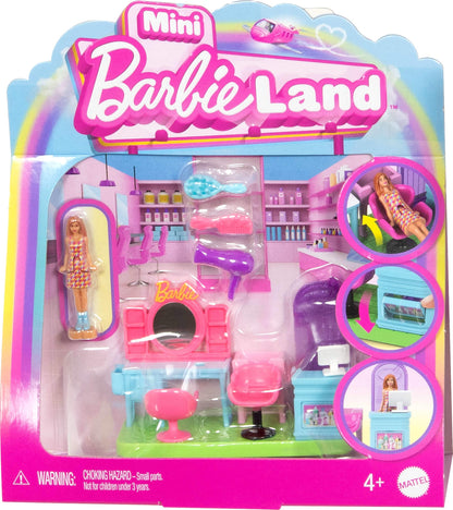 Barbie Mini BarbieLand Collectible Hair Salon Playset with 1.5-Inch Doll, Style Station with Mirror, Shampoo Area and Reception Desk for Storytelling