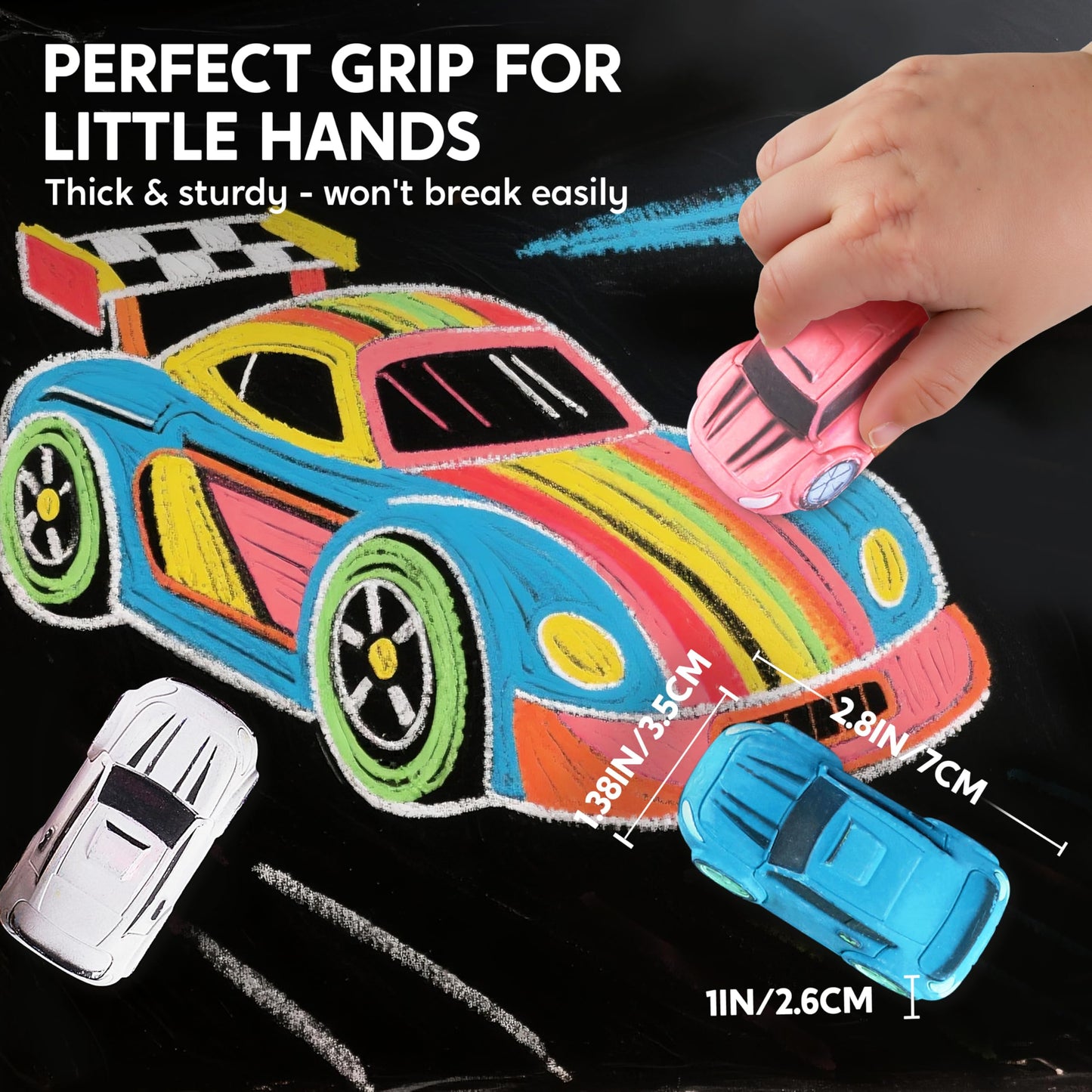 JOYIN 24PCS Race Car Sidewalk Chalk Bulk, Party Favors for Kids, Non Toxic Washable Jumbo Chalk,Toddler Outdoor Toys, Individually Wrapped, Birthday