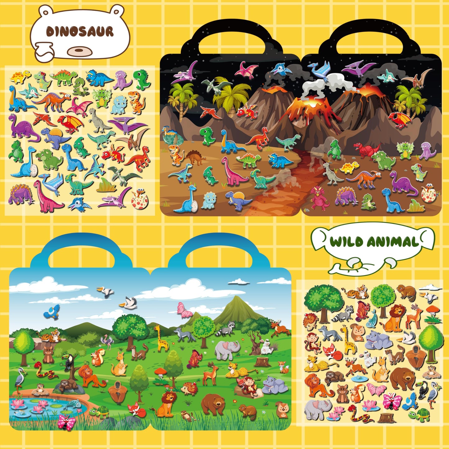 Kalysky 6Set Puffy Sticker Books for Kids 2-4, 3D Reusable Stickers Books for Toddlers 1-3 2-4,Farm+Animal+Dinosaurs+Ocean World+Space+Vehicle