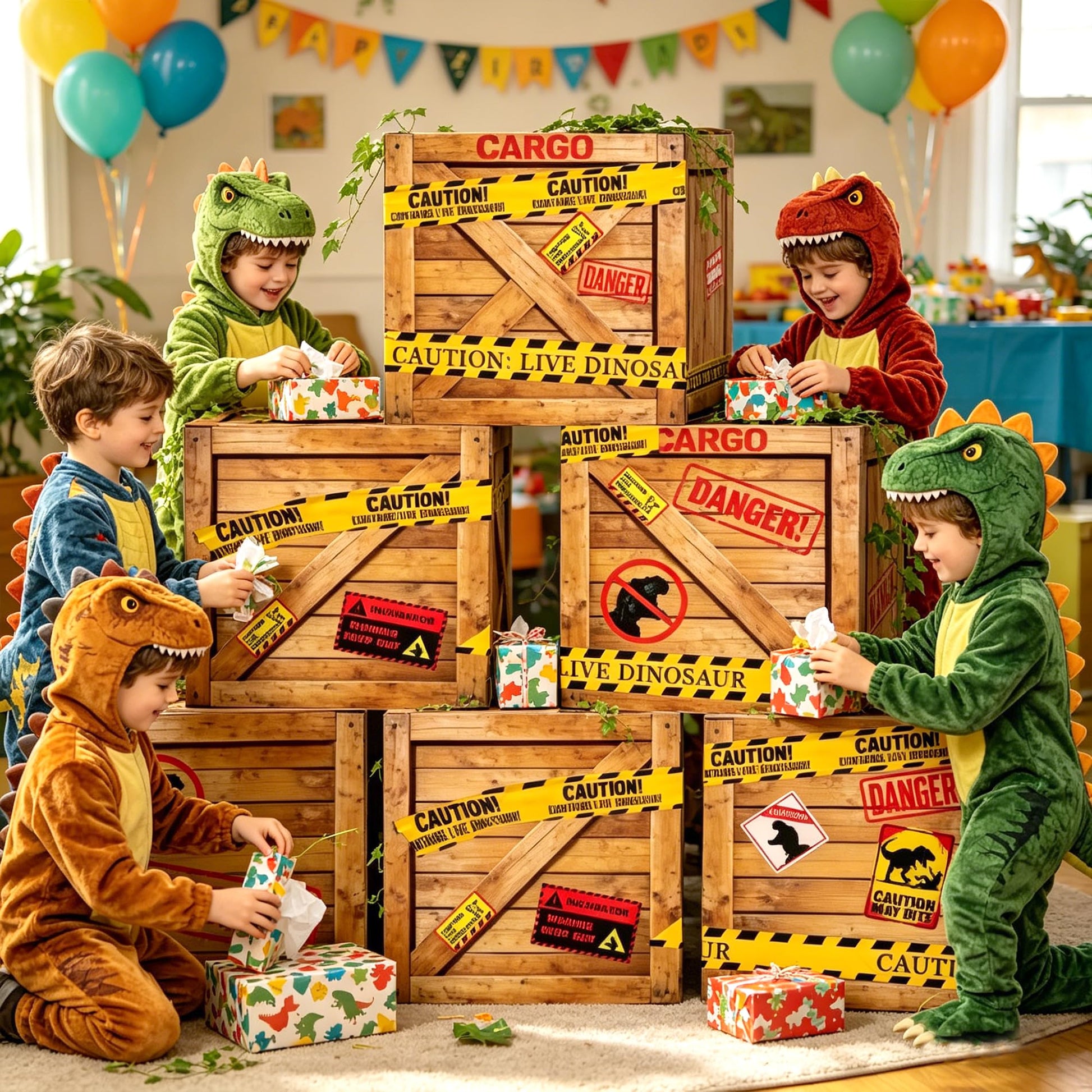 Dinosaur Party Decorations 6 Pcs Dinosaur Theme Boxes with 2 Ivy Vines Dinosaur Centerpieces for Dino Birthday Party Decorations Table Centerpieces