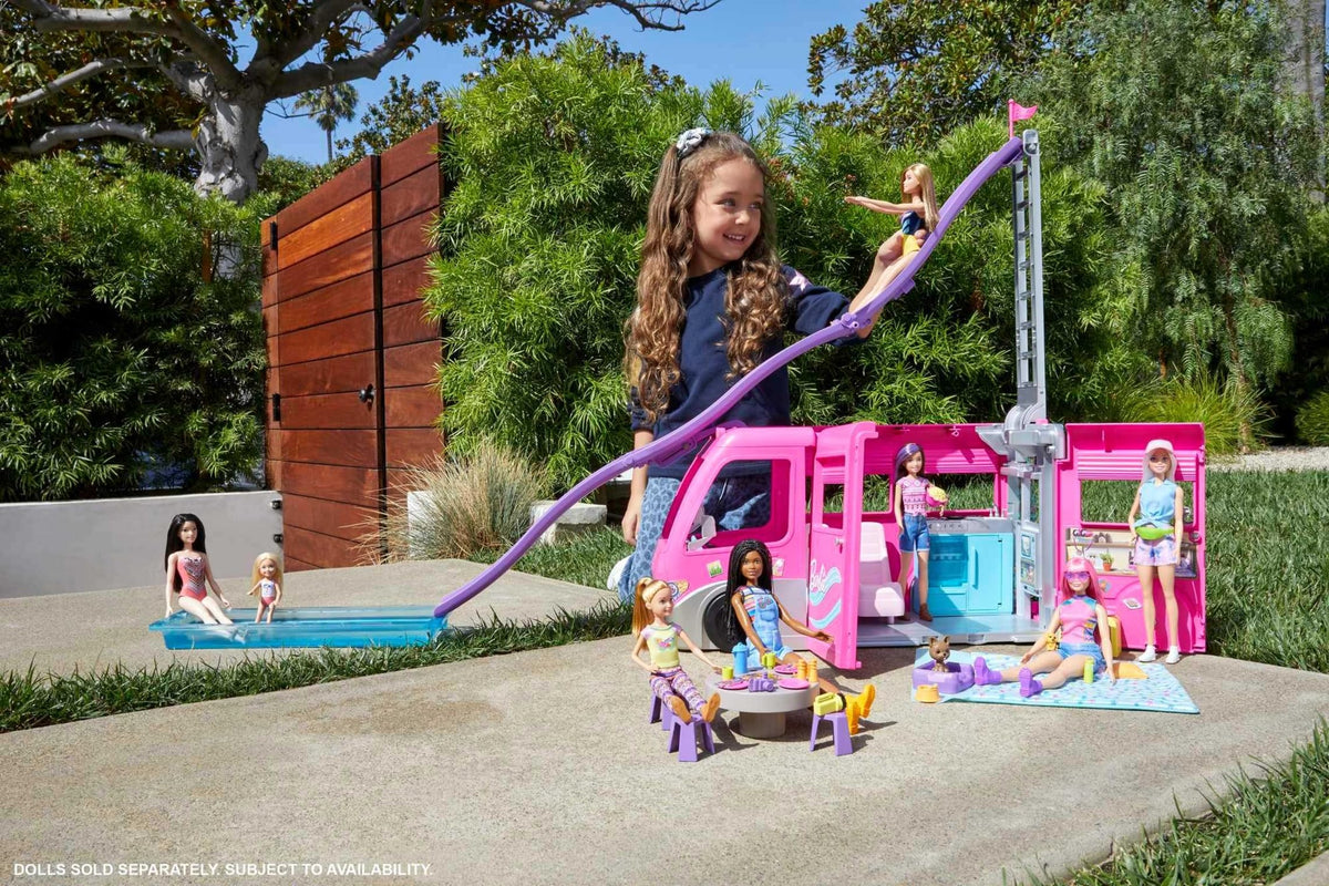 Barbie Camper, Doll Playset with 60 Accessories, 30-Inch-Slide and 7 Play Areas, Dream Camper (Amazon Exclusive)