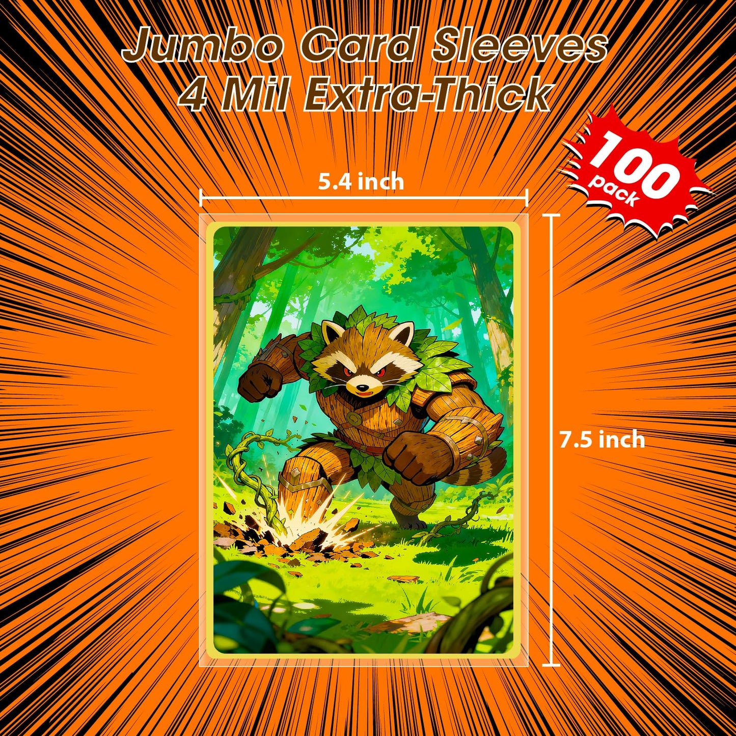 100 Pack Jumbo Card Sleeves Size L (5.4"x7.5") 4 Mil - Oversized Card Sleeves for Thick Trading Cards, Sports & Photos Storage, Exact Fit Plastic