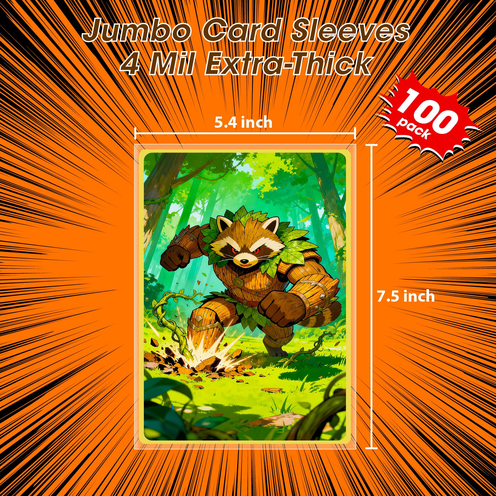 100 Pack Jumbo Card Sleeves Size L (5.4"x7.5") 4 Mil - Oversized Card Sleeves for Thick Trading Cards, Sports & Photos Storage, Exact Fit Plastic