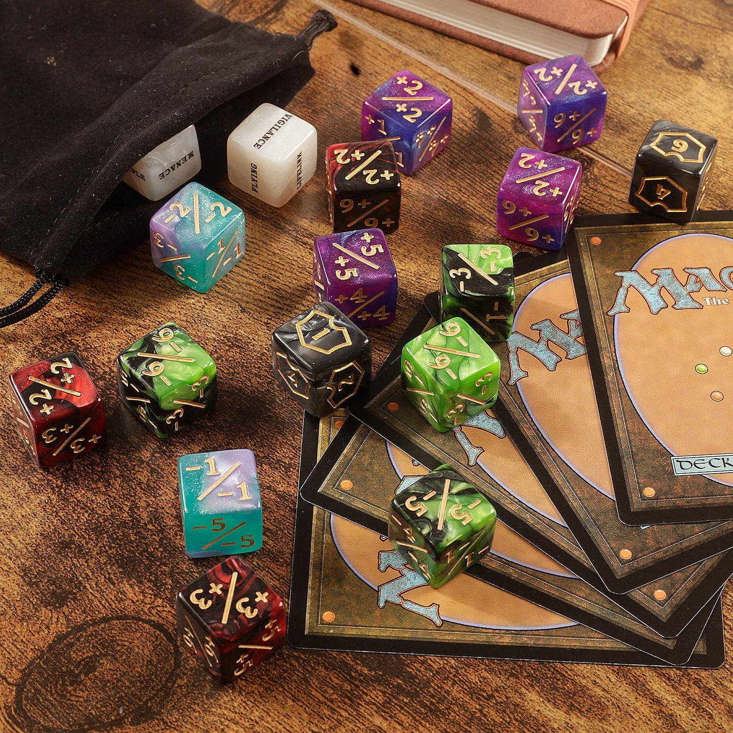 60 PCS MTG Dice Counters Keyword Counters Life Counter 1/+1 counters Commander Buff Tokens 6 Sided Dice Set for MTG, TCG, Card Games Accessories