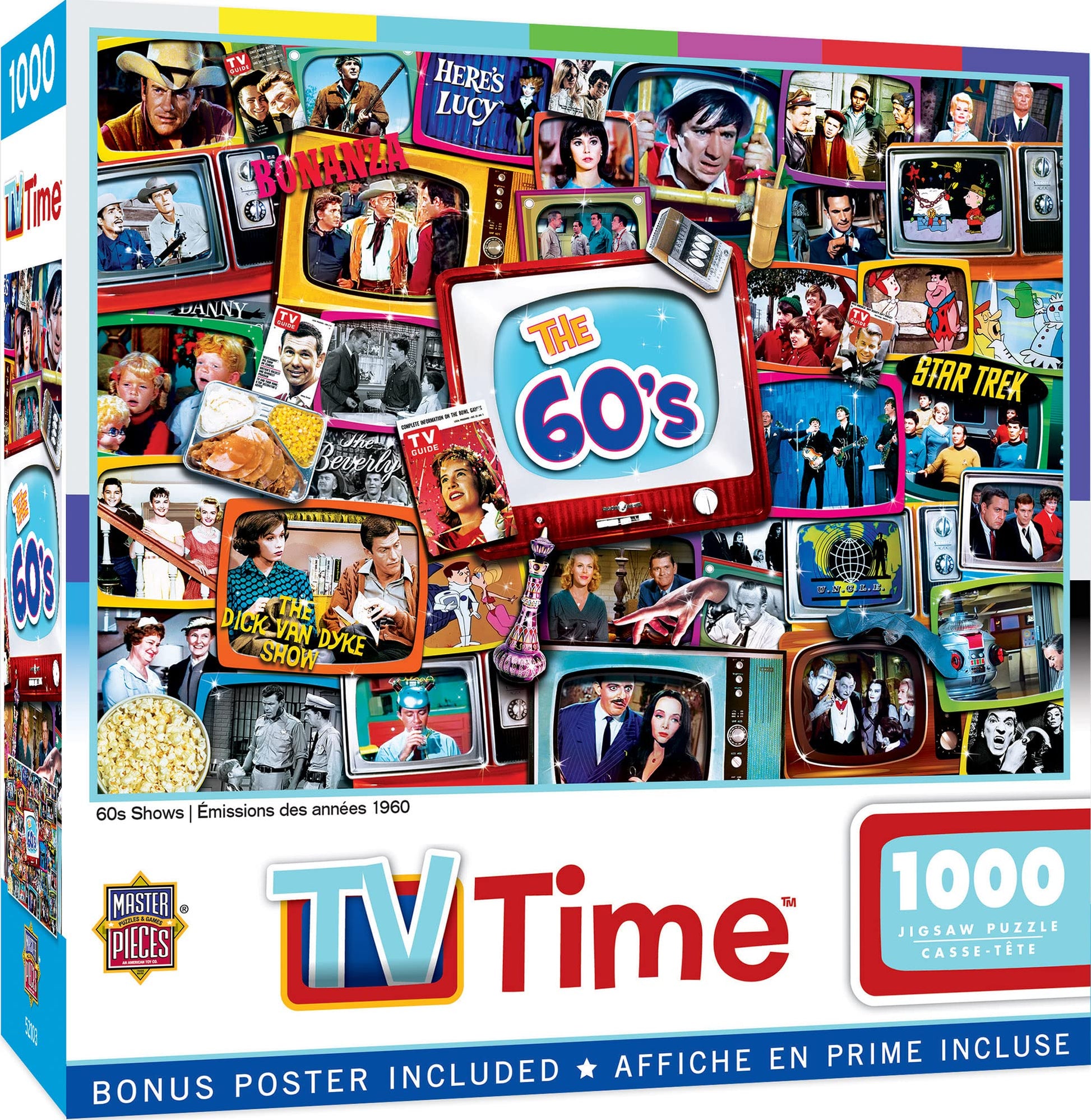 MasterPieces - 1000 Piece Jigsaw Puzzle, Nostalgic 60’s TV Shows Collage, Retro Entertainment Fun for Adults, Family, Kids, Non-Glare Finish, 19.25" x