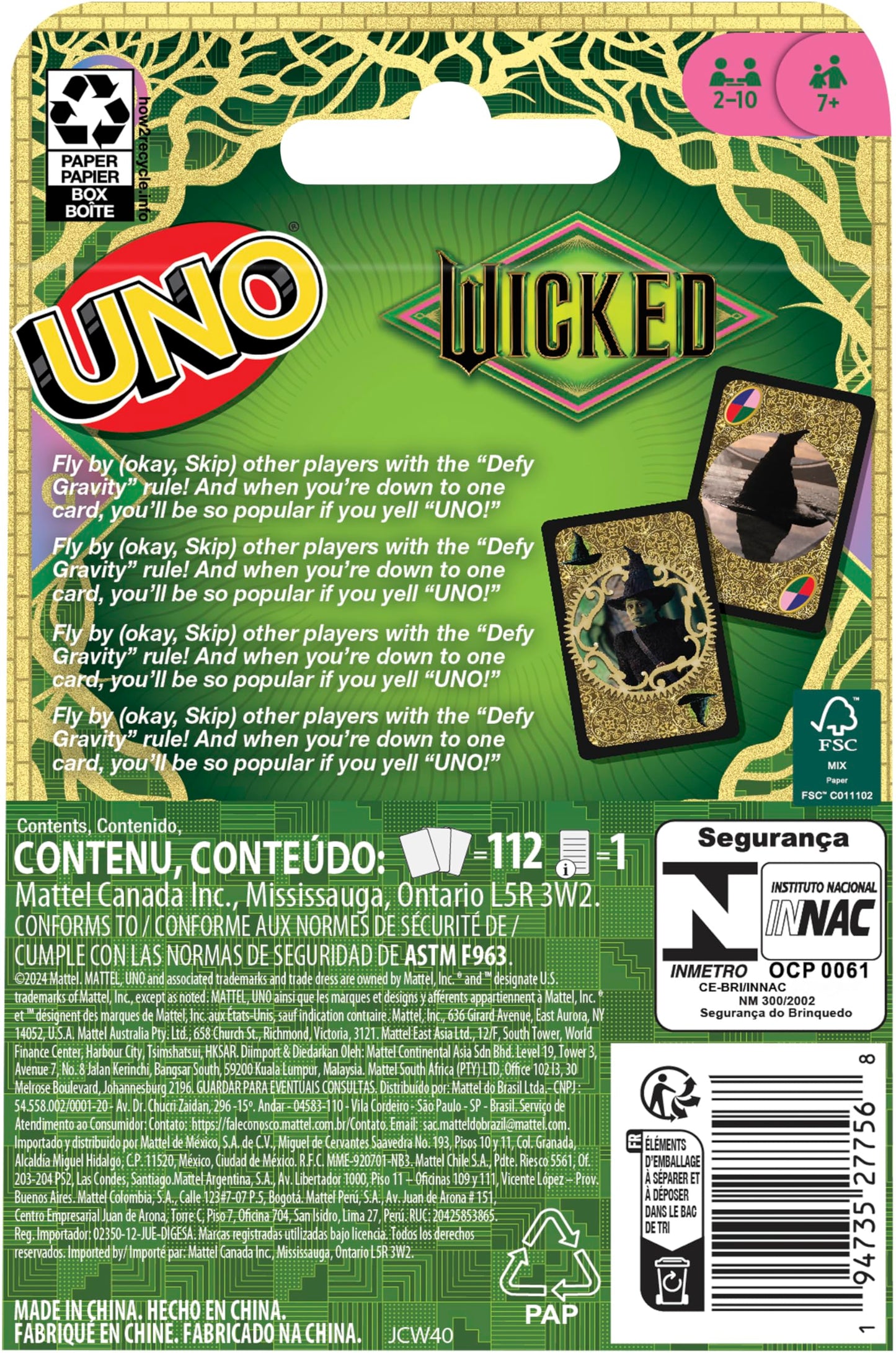 Mattel Games UNO Wicked Card Game for Kid, Adult & Family Nights, Parties, Travel & Camping, Inspired by the Movie