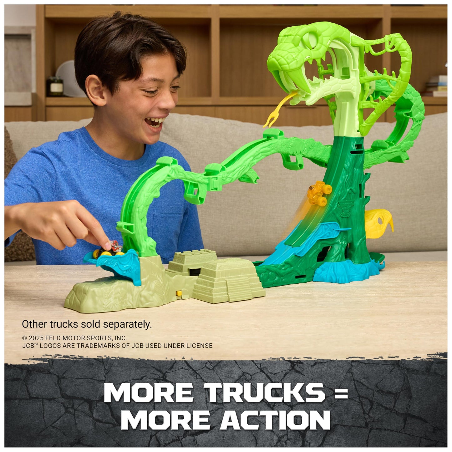 Monster Jam Mini Jams, Cobra’s Crazy Escape 28” Motorized Playset, 2 Exclusive Die-Cast ThunderROARus and JCB Digatron Monster Trucks, Kids Toys